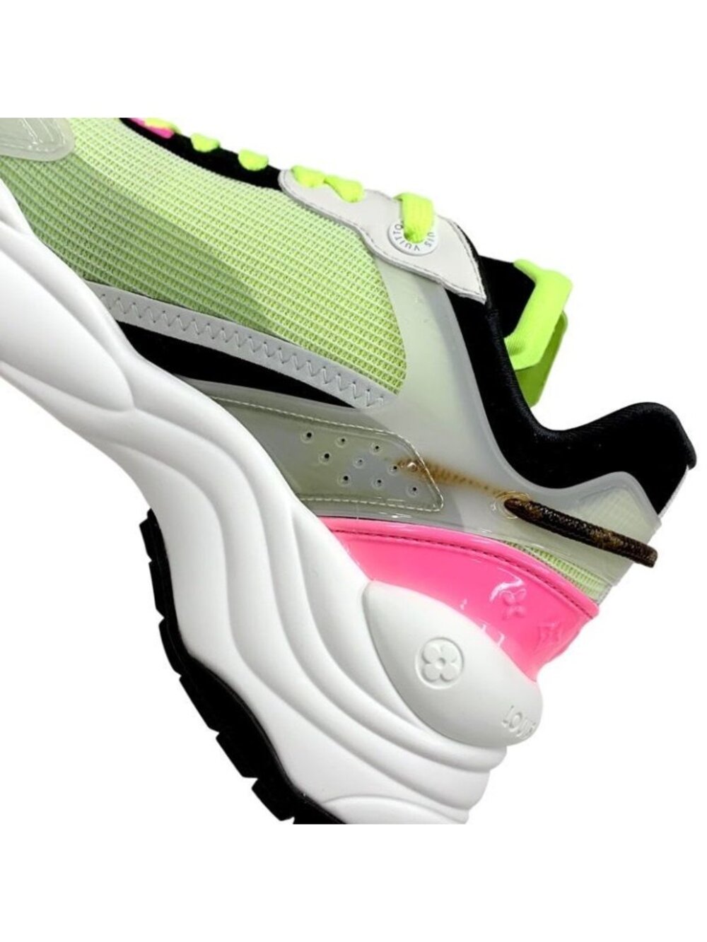 Louis Vuitton Run 55 Line Monogram Sneakers Shoes Fabric Neon Yellow Pink - Picture 10 of 10